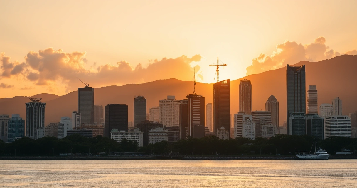 Silhueta de uma cidade brasileira no fim da tarde