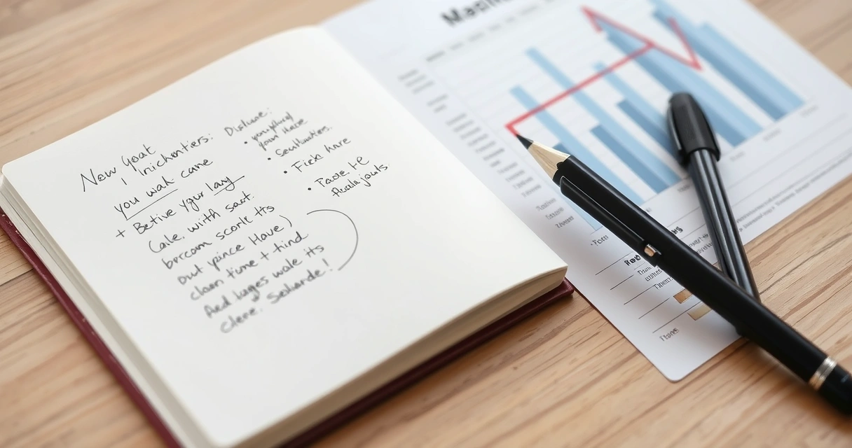 Caderno com anotações à mão ao lado de um gráfico impresso