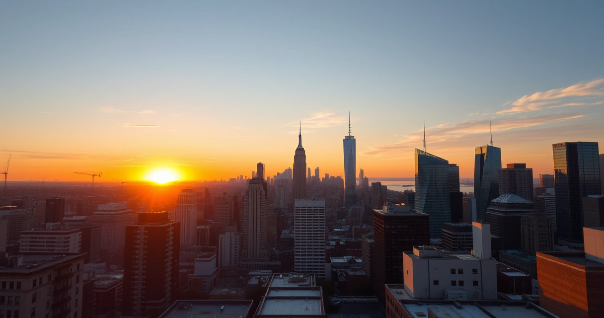 Silhueta da cidade ao amanhecer, vista de uma cobertura
