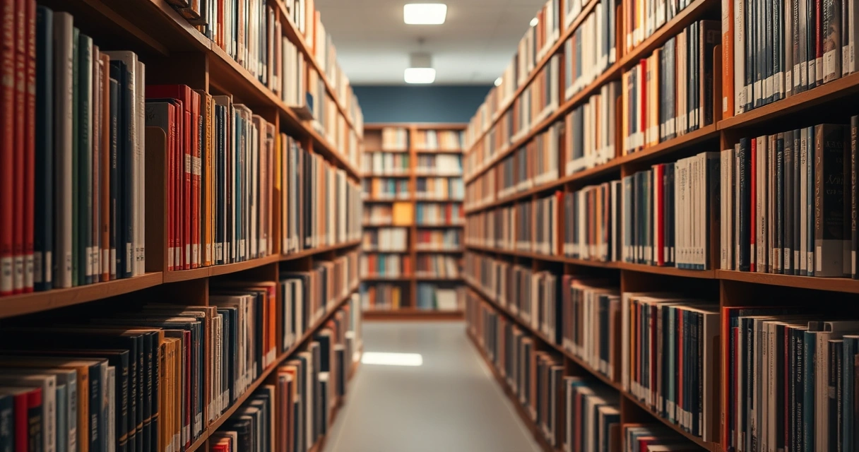 Estantes de biblioteca cheias de livros, com luz quente