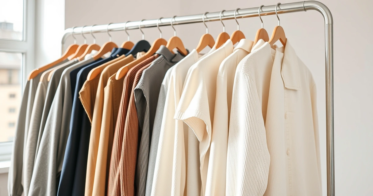 Arara com roupas de tons neutros num ambiente claro