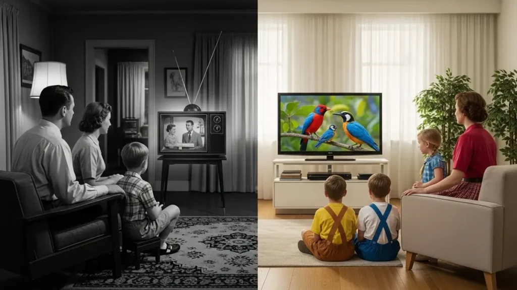 Quando TV preto branco evoluiu para colorida